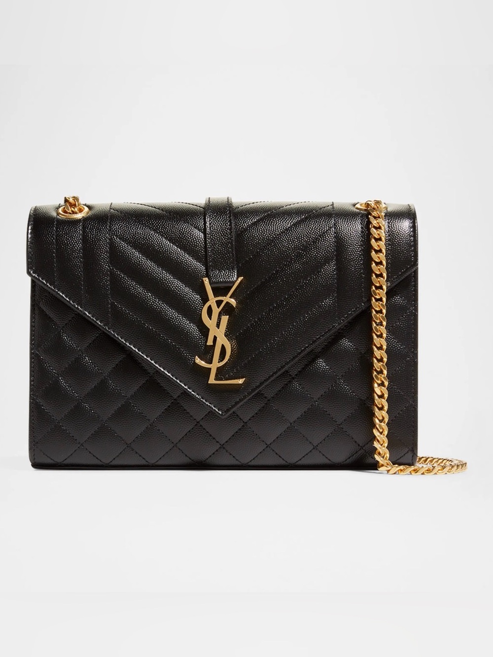 Saint Laurent Envelope Medium Quilted Textured Leather Shoulder Bag